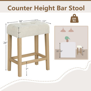 Modern Counter Height Bar Stools Set of 2 with Rubber Wood Legs-Beige and Natural