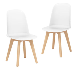 Modern Dining Chair Set of 2 with Solid Beech Wood Legs and Tilt Backrest-White