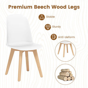 Modern Dining Chair Set of 2 with Solid Beech Wood Legs and Tilt Backrest-White