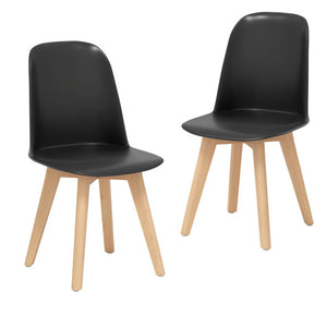 Modern Dining Chair Set of 2 with Solid Beech Wood Legs and Tilt Backrest-Black