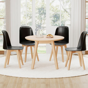 Modern Dining Chair Set of 2 with Solid Beech Wood Legs and Tilt Backrest-Black