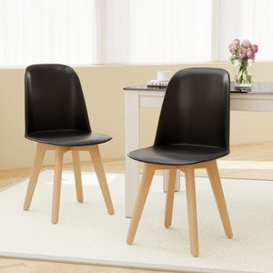 Modern Dining Chair Set of 2 with Solid Beech Wood Legs and Tilt Backrest-Black