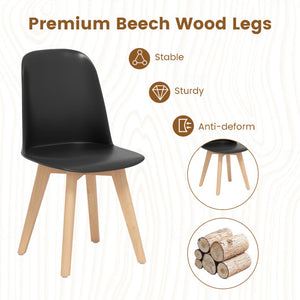 Modern Dining Chair Set of 2 with Solid Beech Wood Legs and Tilt Backrest-Black