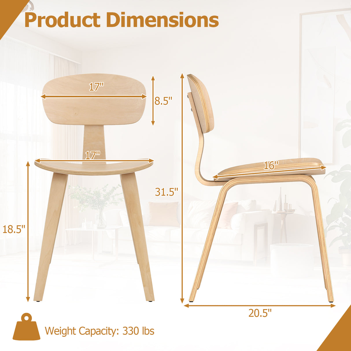 Modern Dining Chair Set of 4 with Wide Seat-Natural