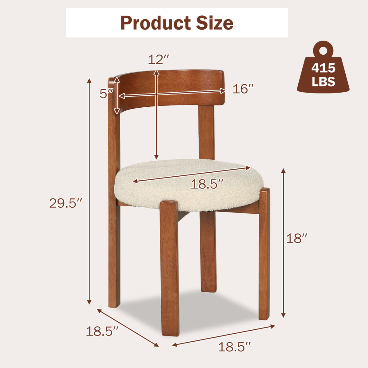 Modern Dining Chairs Set of 4 with Solid Rubber Wood Legs-Brown