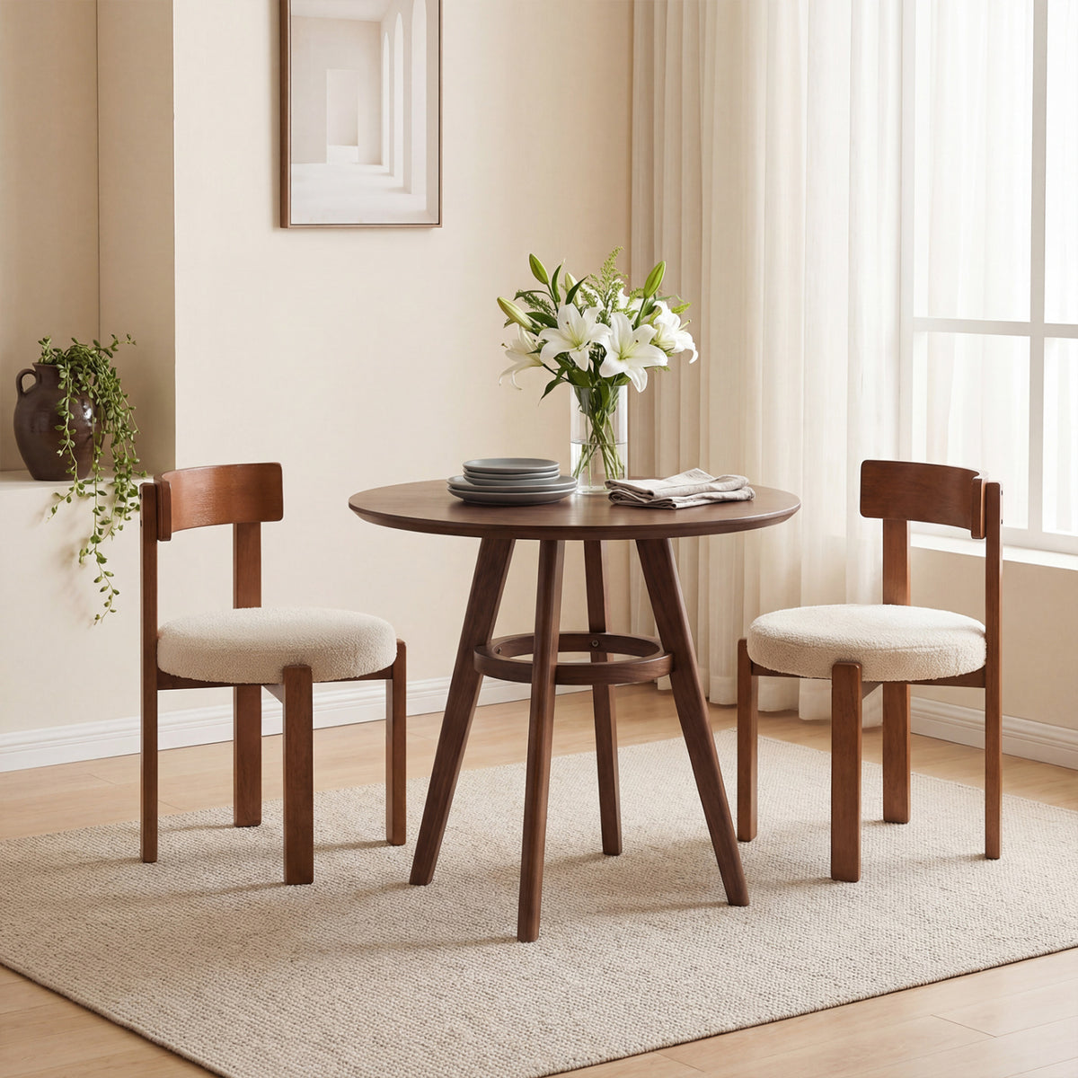 Modern Dining Chairs Set of 4 with Solid Rubber Wood Legs-Brown