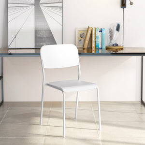 Modern Dining Chairs Set of 4 with Tilted Backrest and Sturdy Metal Legs-White