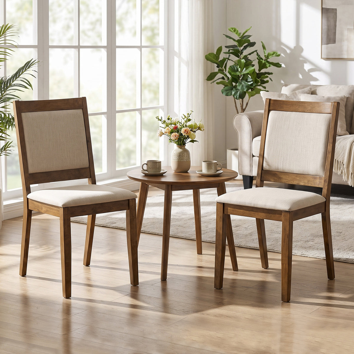 Modern Dining Upholstered Kitchen Chair Set of 2 with Padded Backrest-Brown