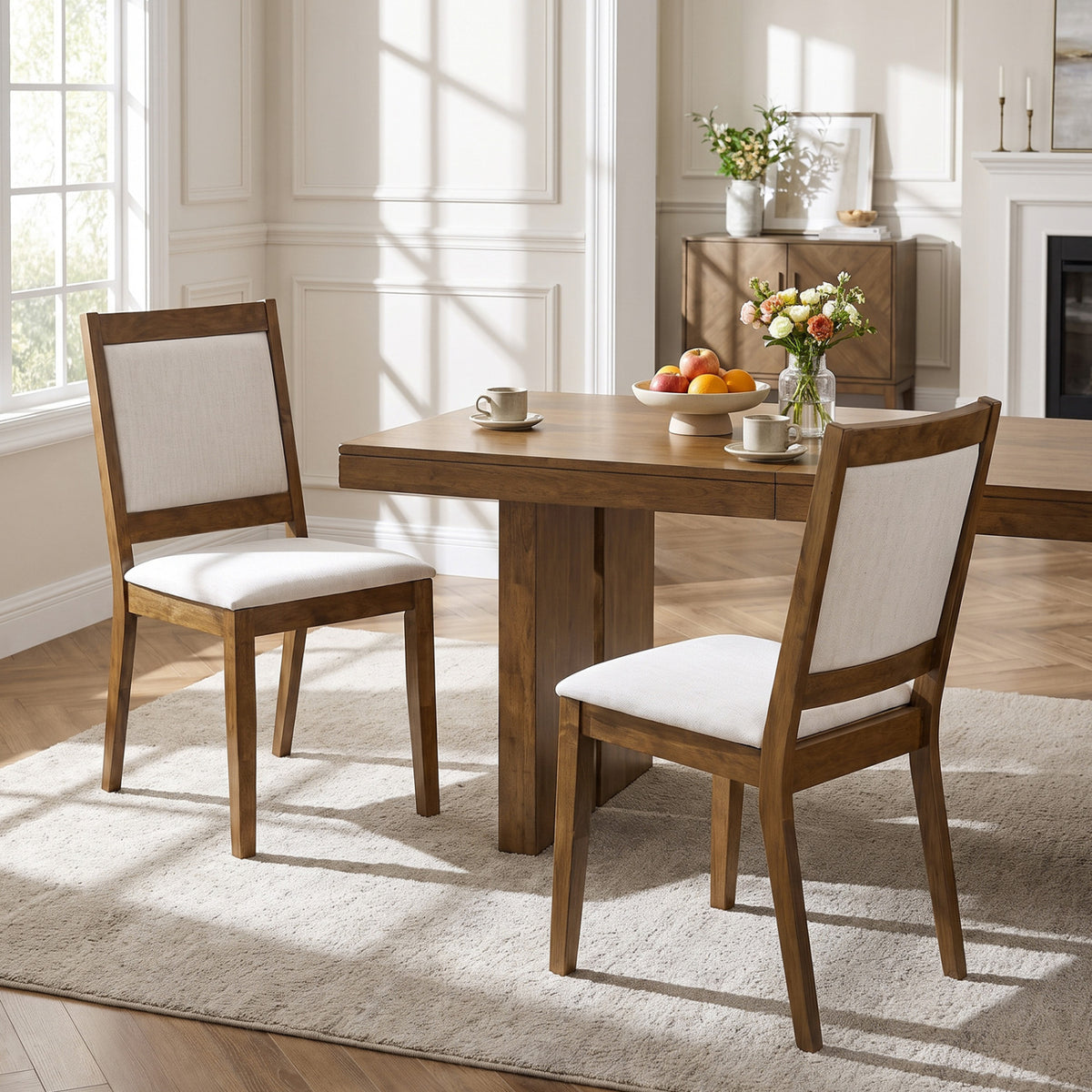 Modern Dining Upholstered Kitchen Chair Set of 2 with Padded Backrest-Brown