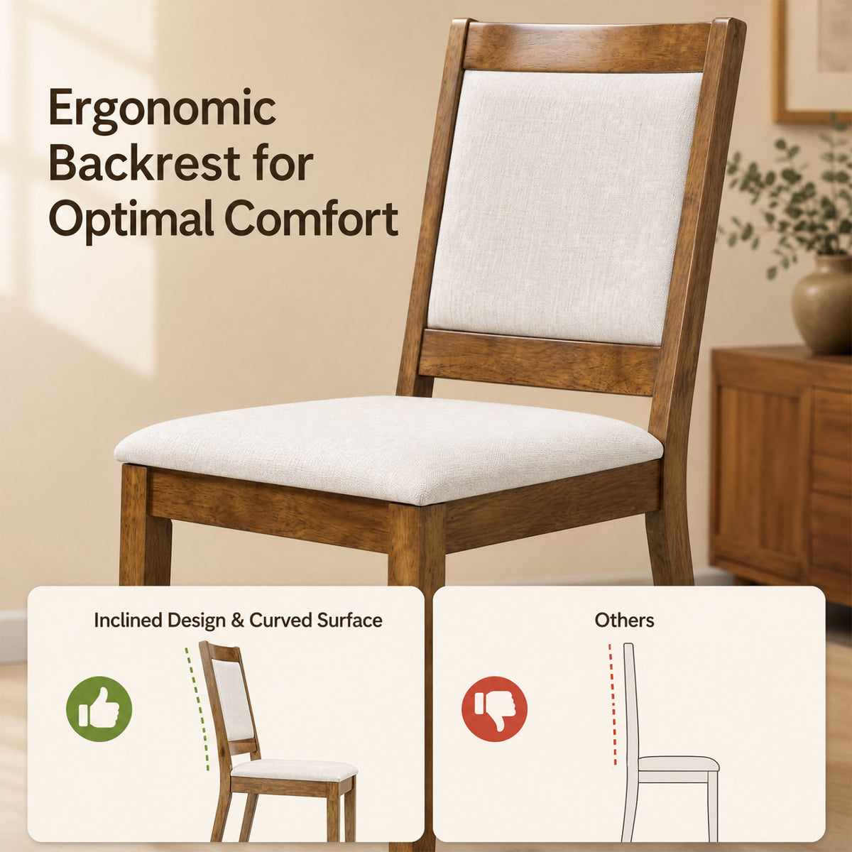 Modern Dining Upholstered Kitchen Chair Set of 2 with Padded Backrest-Brown