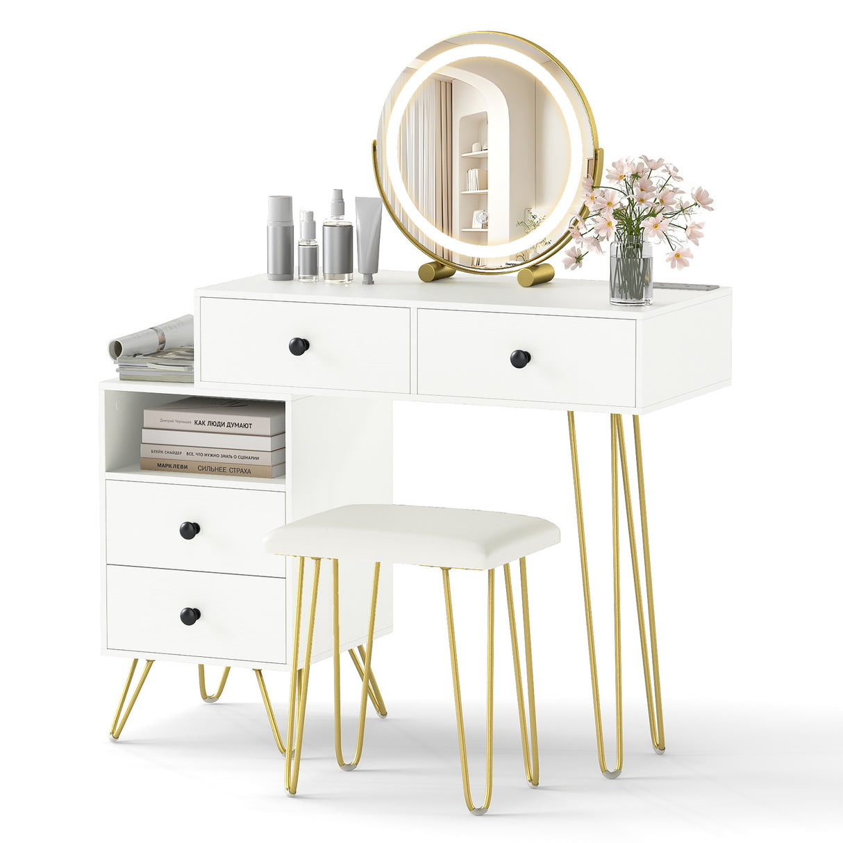 Modern Dressing Table with Storage Cabinet-Off white