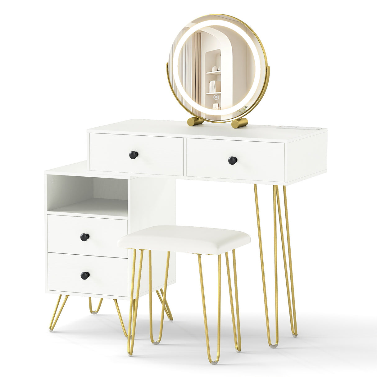 Modern Dressing Table with Storage Cabinet-Off white