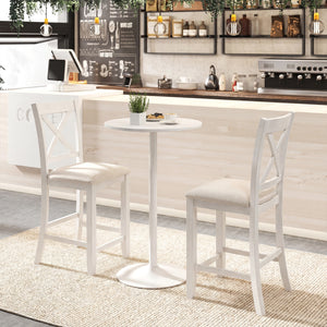 Modern Farmhouse Counter Height Stools with Footrest and Cushion-White