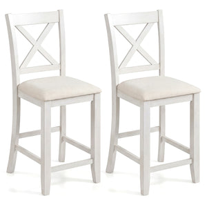 Modern Farmhouse Counter Height Stools with Footrest and Cushion-White