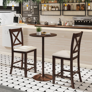 Modern Farmhouse Counter Height Stools with Footrest and Cushion-Walnut