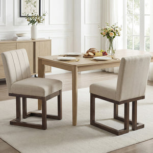 Modern Farmhouse Fabric Dining Chairs Set of 2 with 5.5" Thickened Padded Seat-Walnut