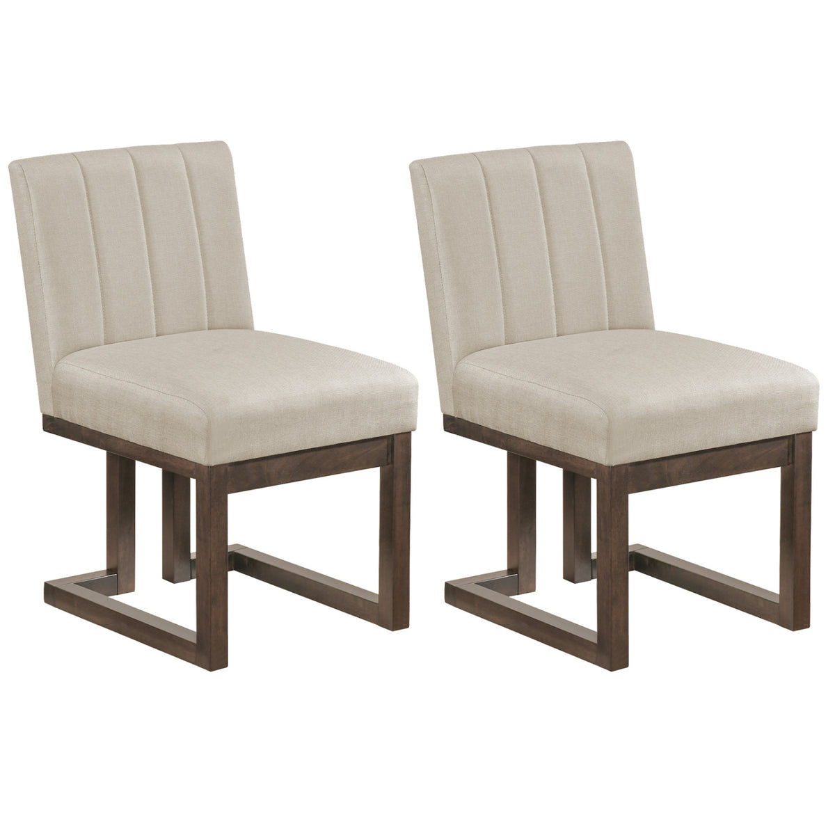 Modern Farmhouse Fabric Dining Chairs Set of 2 with 5.5" Thickened Padded Seat-Walnut