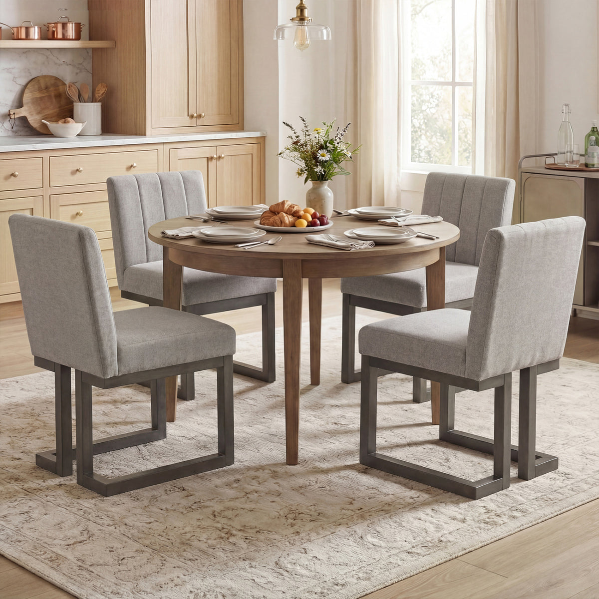Modern Farmhouse Fabric Dining Chairs Set of 4 with 5.5" Thickened Padded Seat-Gray