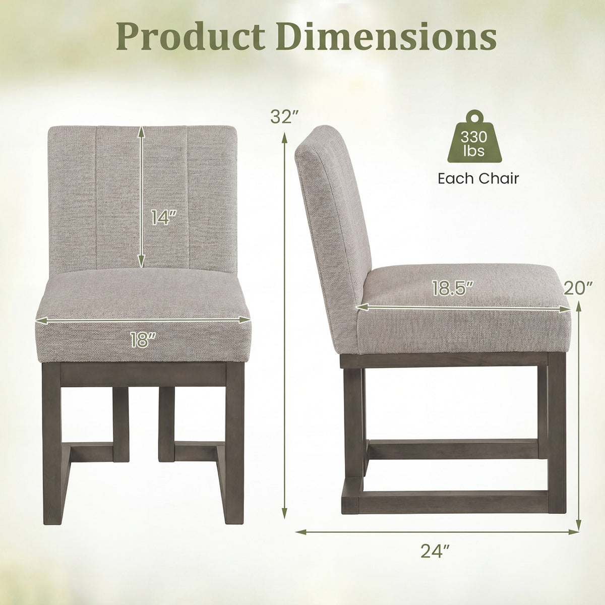 Modern Farmhouse Fabric Dining Chairs Set of 4 with 5.5" Thickened Padded Seat-Gray