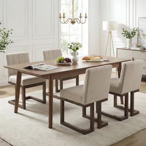 Modern Farmhouse Fabric Dining Chairs Set of 4 with 5.5" Thickened Padded Seat-Walnut
