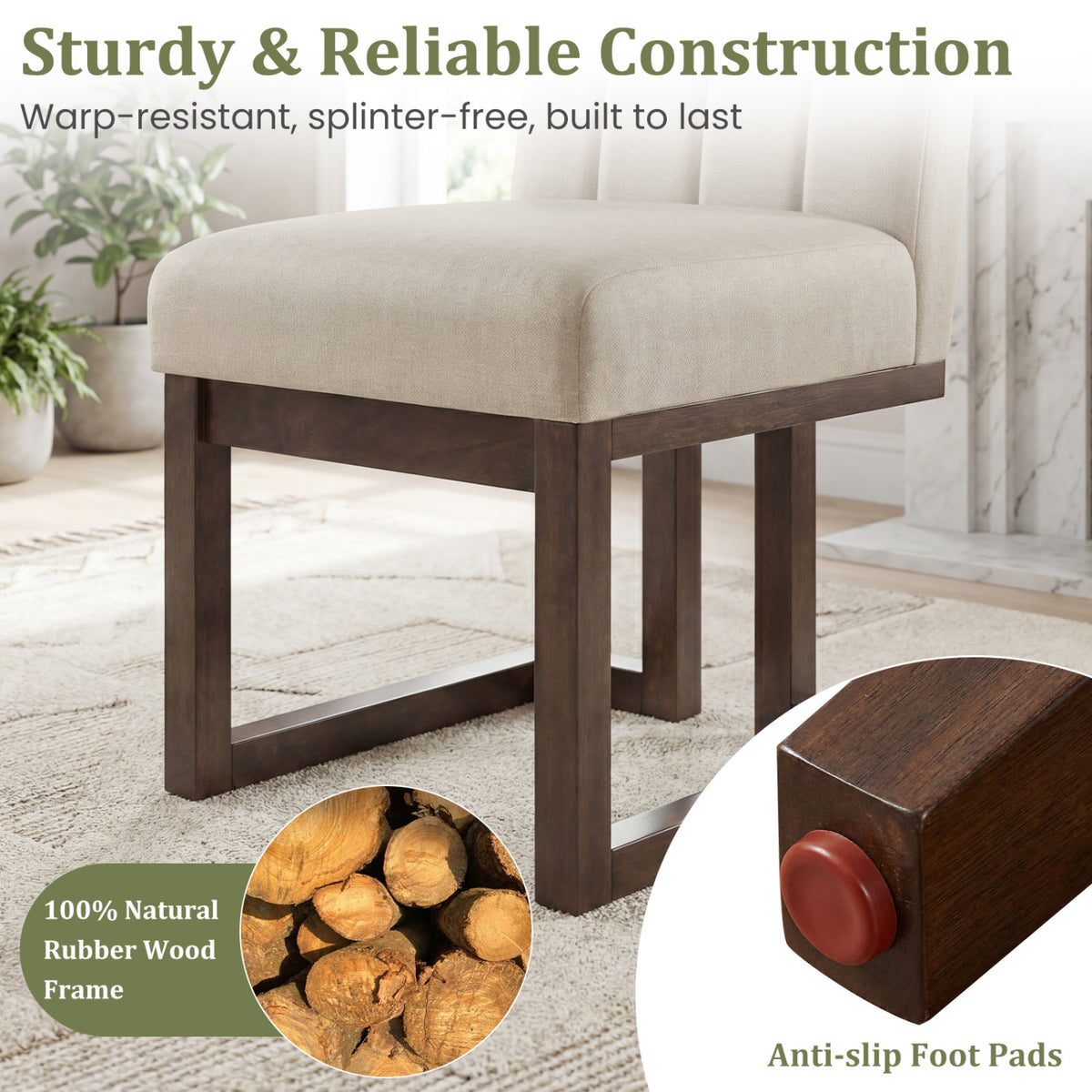 Modern Farmhouse Fabric Dining Chairs Set of 4 with 5.5" Thickened Padded Seat-Walnut