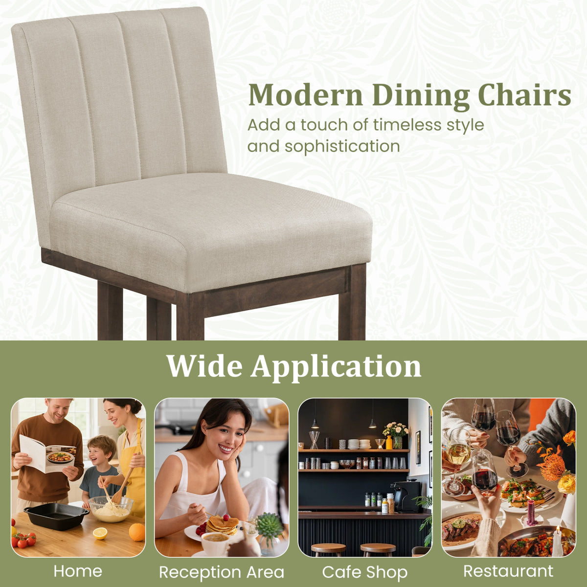 Modern Farmhouse Fabric Dining Chairs Set of 4 with 5.5" Thickened Padded Seat-Walnut