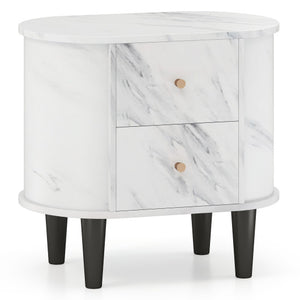 2-Drawer Nightstand Modern Faux Marble Bedside Table with Storage-White