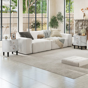 2-Drawer Nightstand Modern Faux Marble Bedside Table with Storage-White