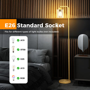 Modern Floor Lamp with Hanging Glass Lampshade and Foot Switch-Golden