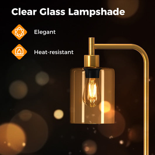 Modern Floor Lamp with Hanging Glass Lampshade and Foot Switch-Golden
