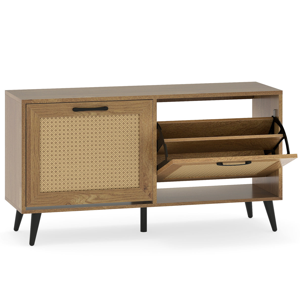 Modern Freestanding Shoe Cabinet with 2 Flip Drawers and Adjustable Shelves for Entryway-Natural