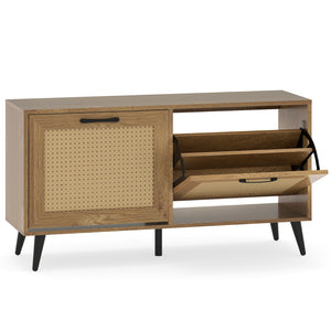 Modern Freestanding Shoe Cabinet with 2 Flip Drawers and Adjustable Shelves for Entryway-Natural