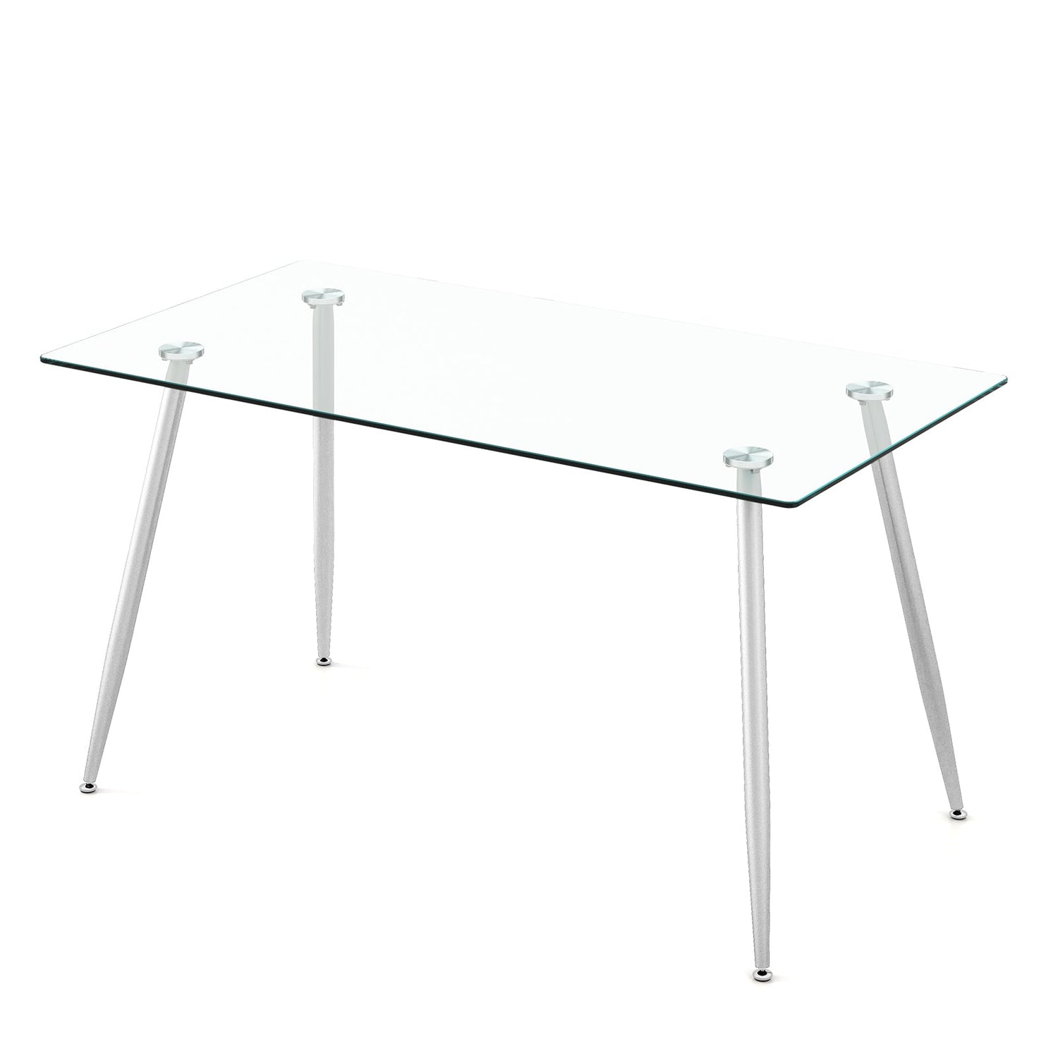 Modern Glass Rectangular Dining Table with Metal Legs-Silver by DirectDeals
