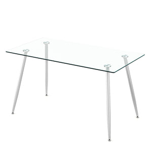 Modern Glass Rectangular Dining Table with Metal Legs-Silver by DirectDeals
