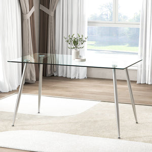 Modern Glass Rectangular Dining Table with Metal Legs-Silver by DirectDeals