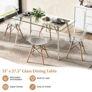 Modern Glass Rectangular Dining Table with Metal Legs-Silver by DirectDeals