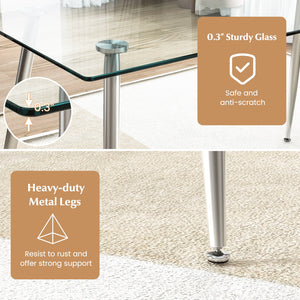 Modern Glass Rectangular Dining Table with Metal Legs-Silver by DirectDeals