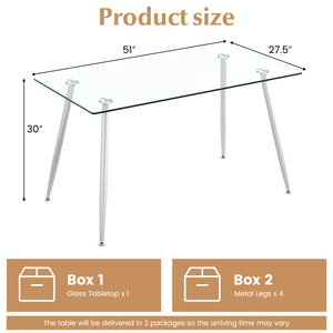 Modern Glass Rectangular Dining Table with Metal Legs-Silver by DirectDeals
