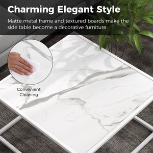 Modern Glass Square Coffee Table with Metal Frame for Living Room-White