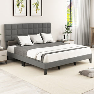 King Size Modern Linen Bed Frame with Adjustable Headboard-Gray