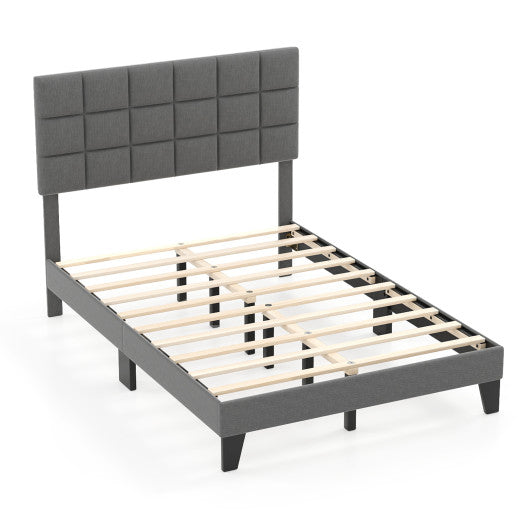 Full Size Modern Linen Bed Frame with Adjustable Headboard-Gray