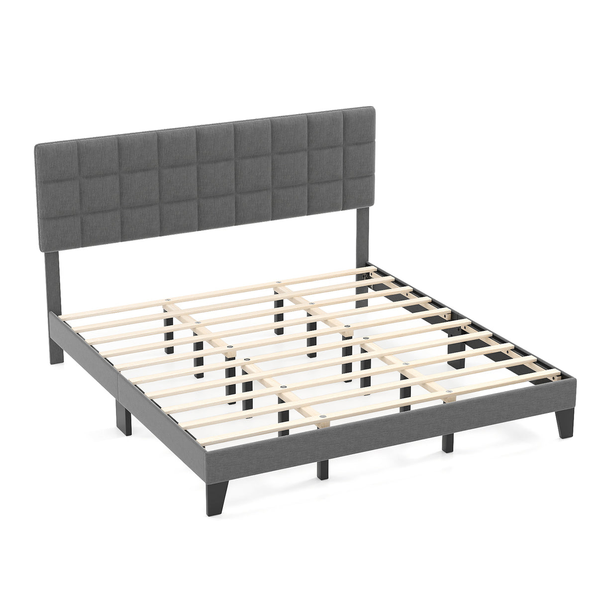 King Size Modern Linen Bed Frame with Adjustable Headboard-Gray