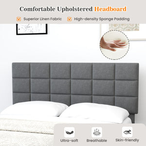 Queen Size Modern Linen Bed Frame with Adjustable Headboard-Gray