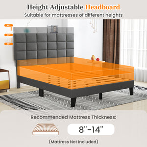 Queen Size Modern Linen Bed Frame with Adjustable Headboard-Gray