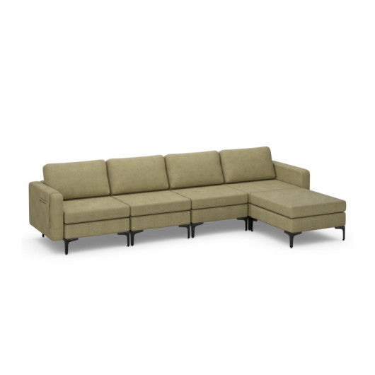 Modern Living Room Set: Modular L-shaped Sectional Sofa  Lift Top Coffee Table & 3-Globe Floor Lamp