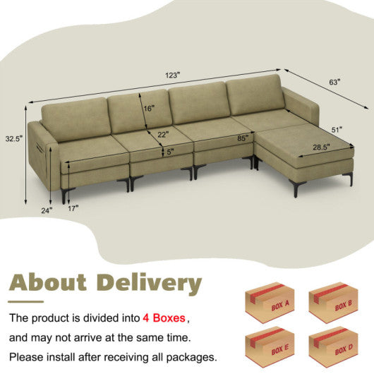 Modern Fabric Sofa and Accent Chair with 2 Side Table for Living Room
