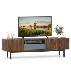 Modern Mid Century TV Cabinetfor TVs up to 82" with Drawer-Walnut