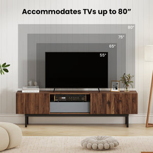 Modern Mid Century TV Cabinetfor TVs up to 82" with Drawer-Walnut