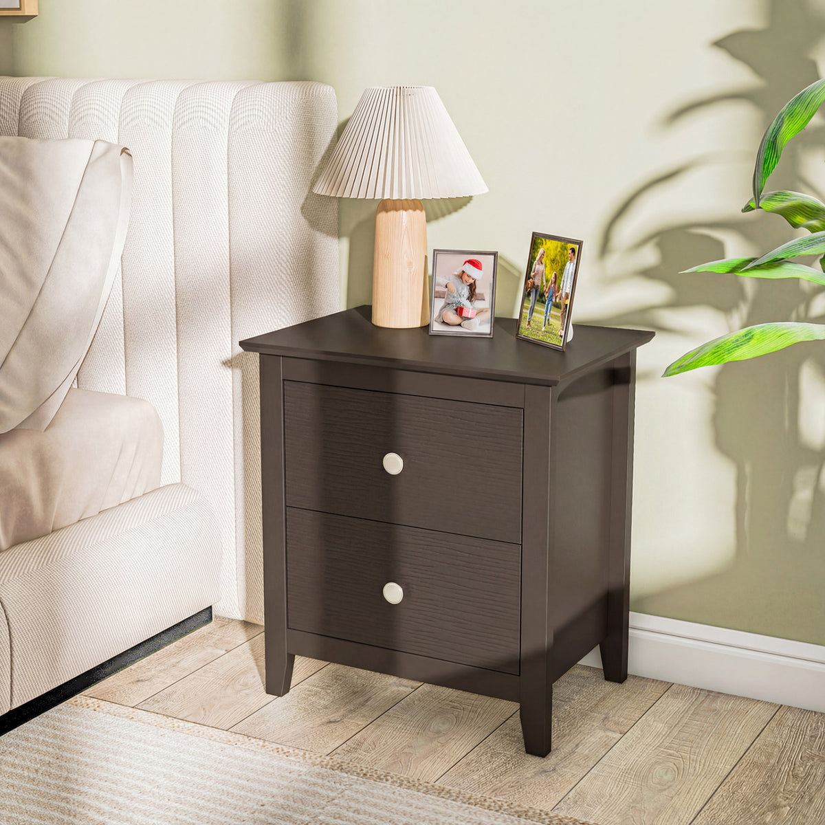 Modern Nightstand with 2 Drawers for Small Spaces-Brown