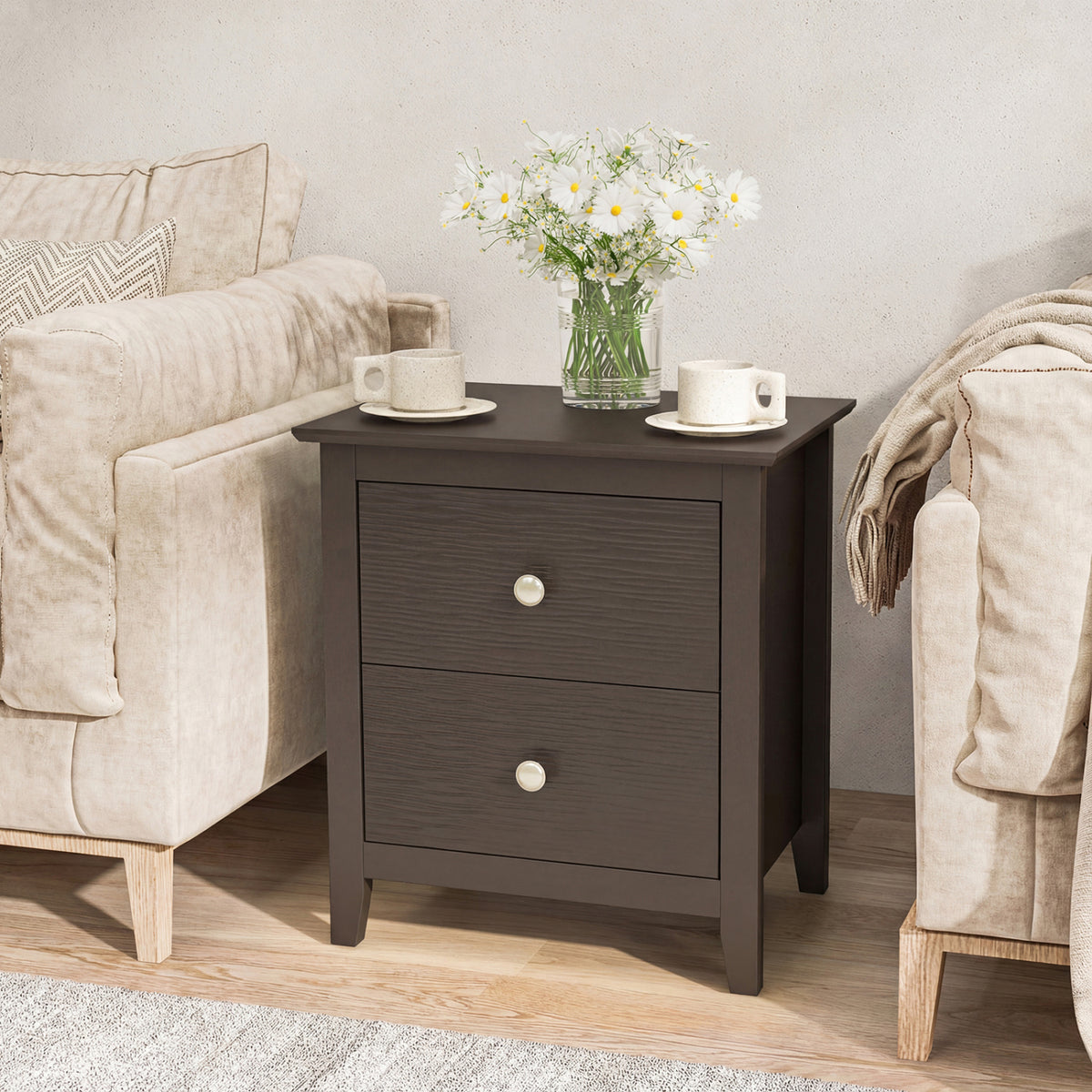 Modern Nightstand with 2 Drawers for Small Spaces-Brown